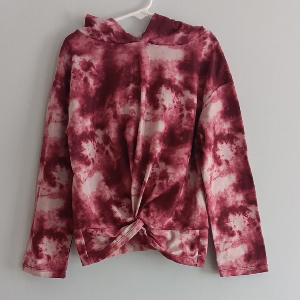 Love Squared Hoodie Tie Dye Girls Size 8 Maroon Twist Front Sweatshirt